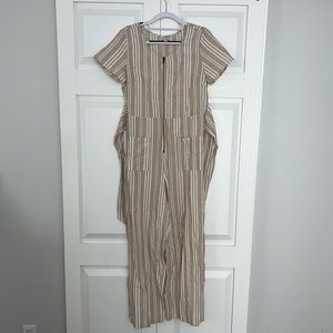 Tan stripped jumpsuit.